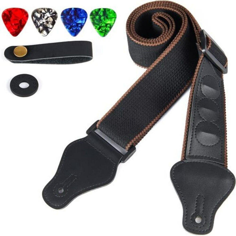 Adjustable Guitar Strap with Picks Holder for Acoustic Electric and Bass Guitars